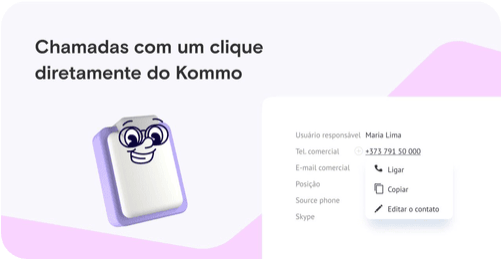 Kommo pipeline de vendas com telefonia integrada